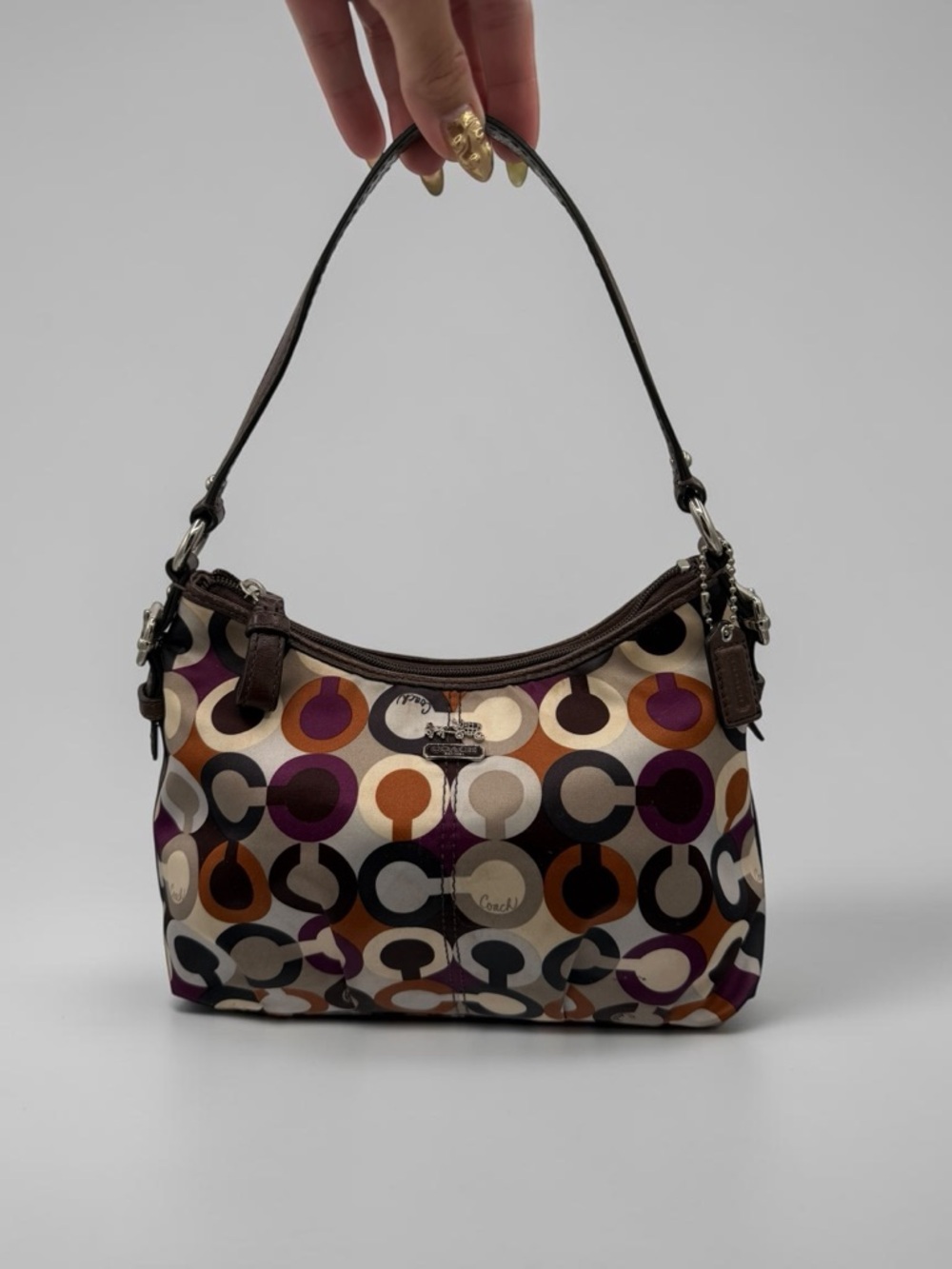 Coach Madison Op Art Sateen Hobo Bag Multicolor Small Shoulder Bag w Hangtag